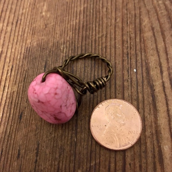 Pink Turquoise Wire Wrap Ladies Ring,  Handmade Ladies Ring,  Ring Size 8 - Picture 3 of 6